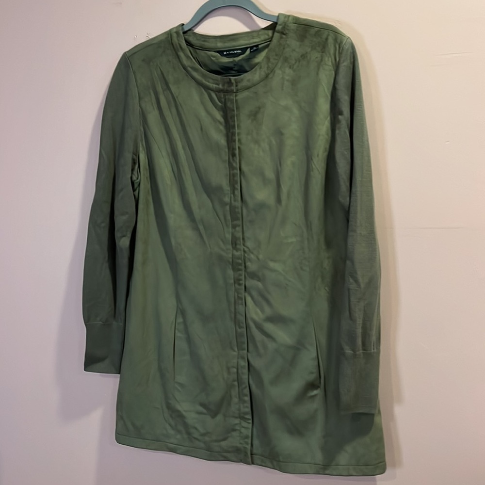 H by Halston Green Faux Suede Zippered Blouse Size 14